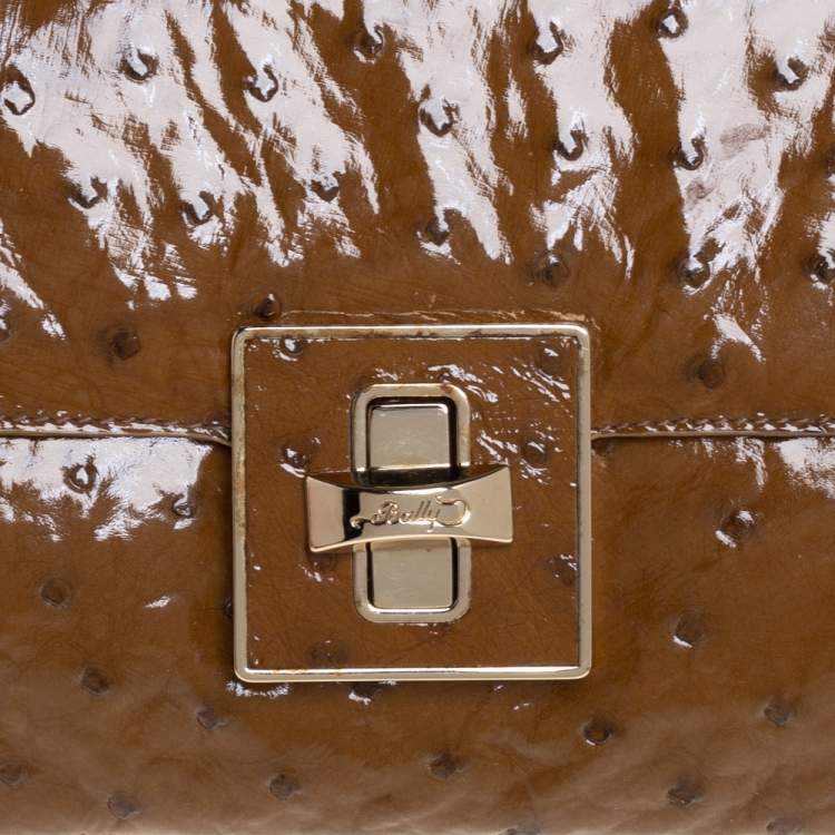 Pre Owned Bally Brown Ostrich Flap Chain Clutch