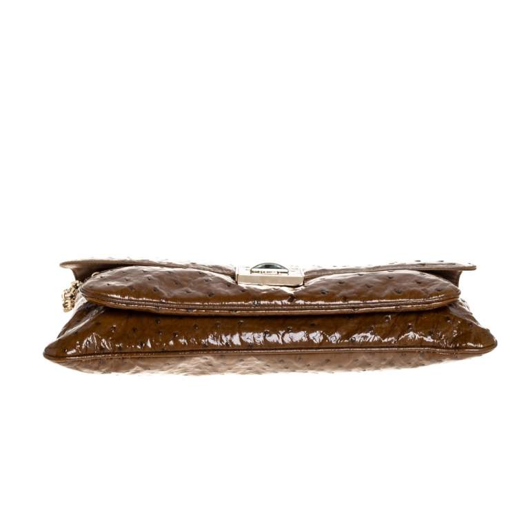 Pre Owned Bally Brown Ostrich Flap Chain Clutch