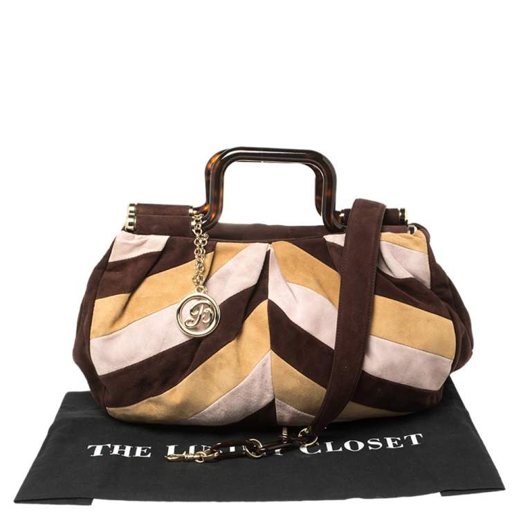 Pre Owned Bally Multicolor Suede  Tortoise Handle Tote