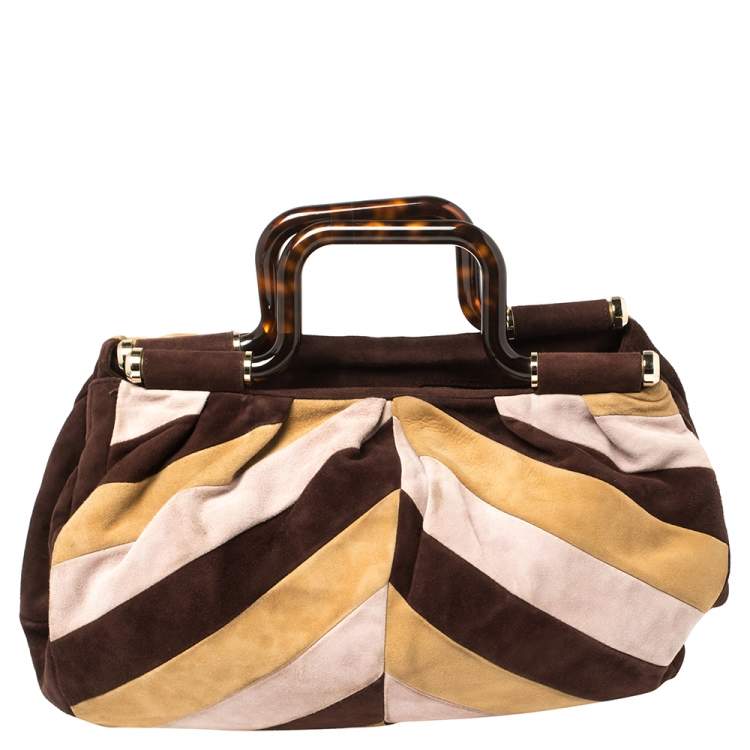 Pre Owned Bally Multicolor Suede  Tortoise Handle Tote