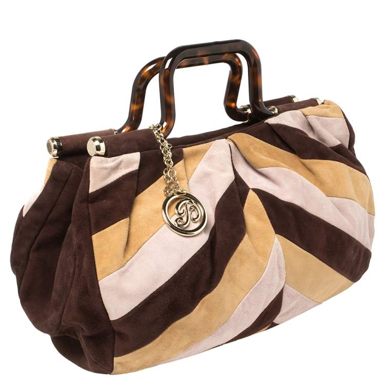 Pre Owned Bally Multicolor Suede  Tortoise Handle Tote