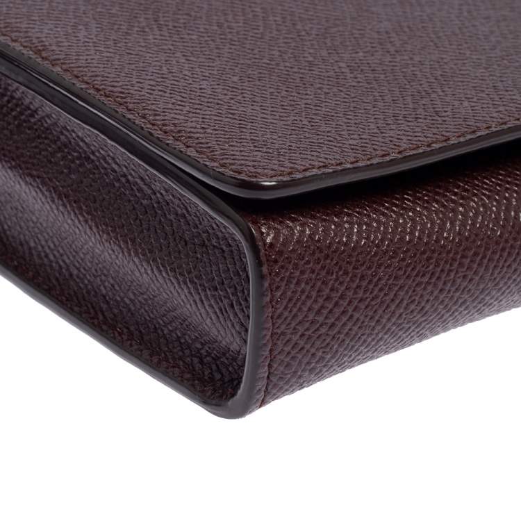 Pre Owned Bally Burgundy Leather Flap Wristlet Clutch