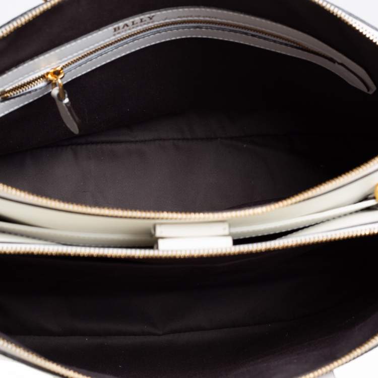 Pre Owned Bally White Lip Print Leather Berkeley Double Zip Tote