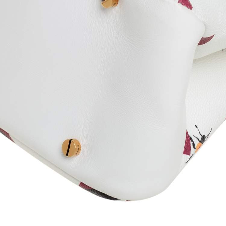 Pre Owned Bally White Lip Print Leather Berkeley Double Zip Tote