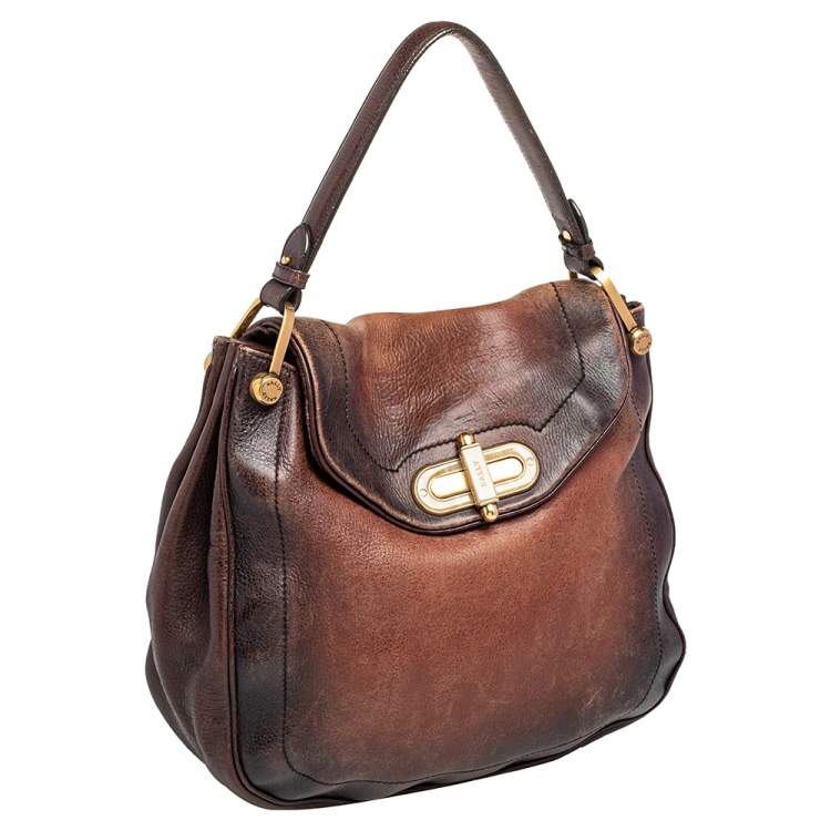 Pre Owned Bally Brown/Black Leather Flap Hobo