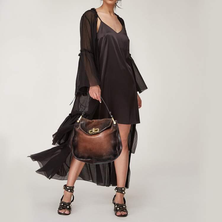Pre Owned Bally Brown/Black Leather Flap Hobo