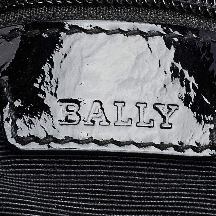 Pre Owned Bally Grey /Black Patent Leather And Canvas Satchel