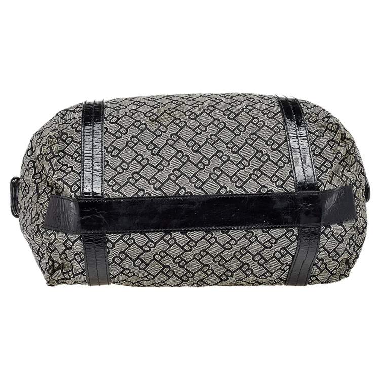 Pre Owned Bally Grey /Black Patent Leather And Canvas Satchel