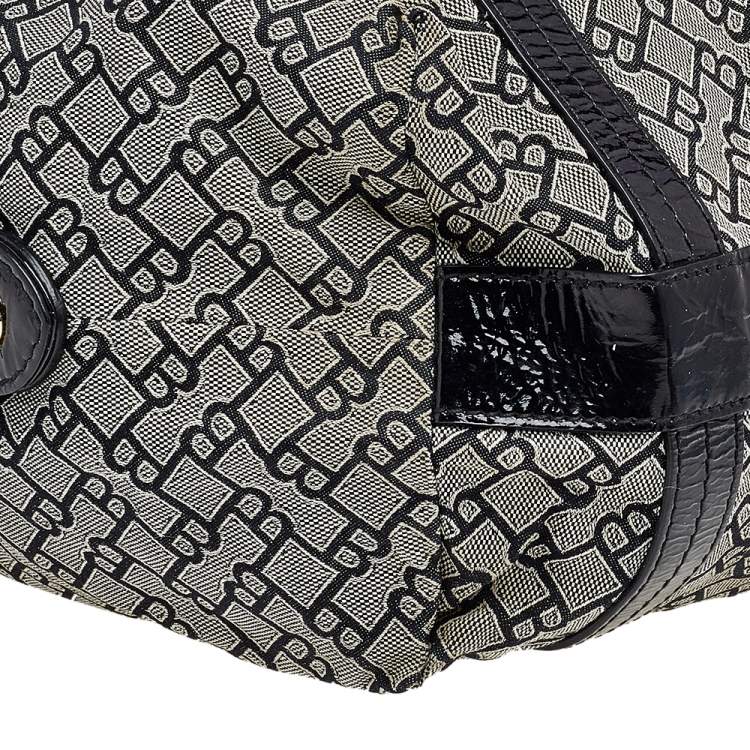 Pre Owned Bally Grey /Black Patent Leather And Canvas Satchel