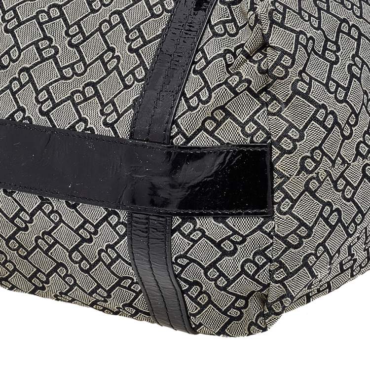 Pre Owned Bally Grey /Black Patent Leather And Canvas Satchel