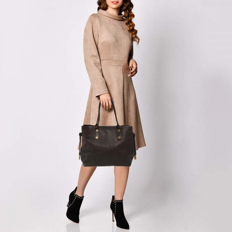 Pre Owned Bally Dark Brown Textured Leather Tote