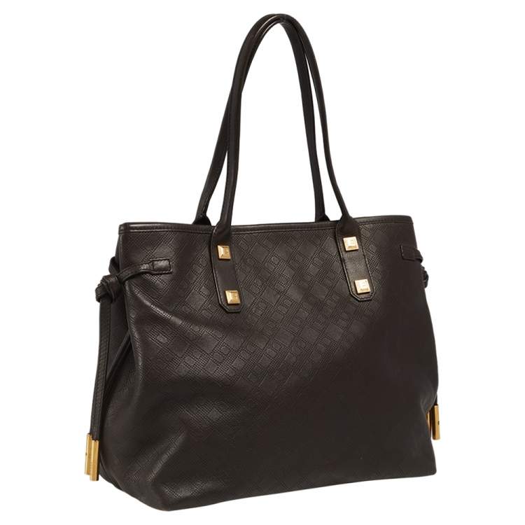 Pre Owned Bally Dark Brown Textured Leather Tote