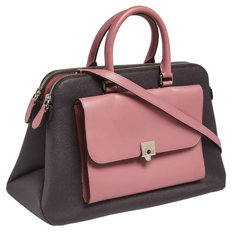 Pre Owned Bally Wine Leather Double Zip Front Pocket Satchel