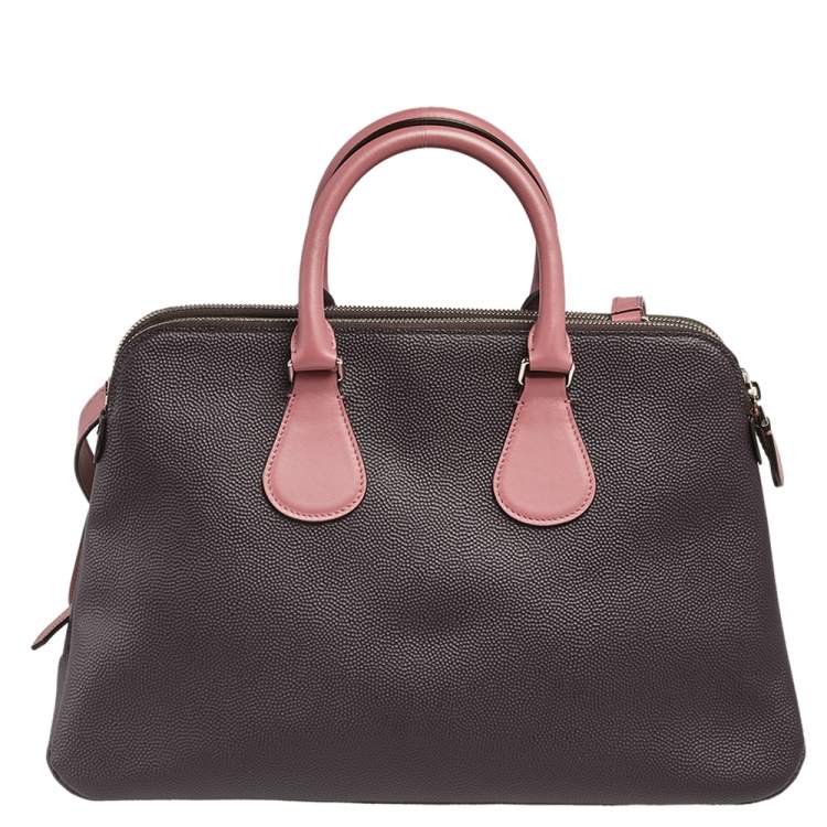 Pre Owned Bally Wine Leather Double Zip Front Pocket Satchel