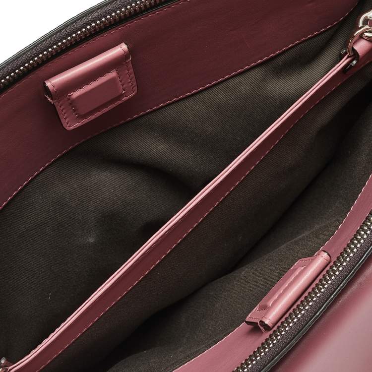 Pre Owned Bally Wine Leather Double Zip Front Pocket Satchel