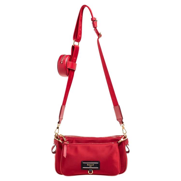 Pre Owned Bally Red Nylon Mini Elenia Crossbody Bag