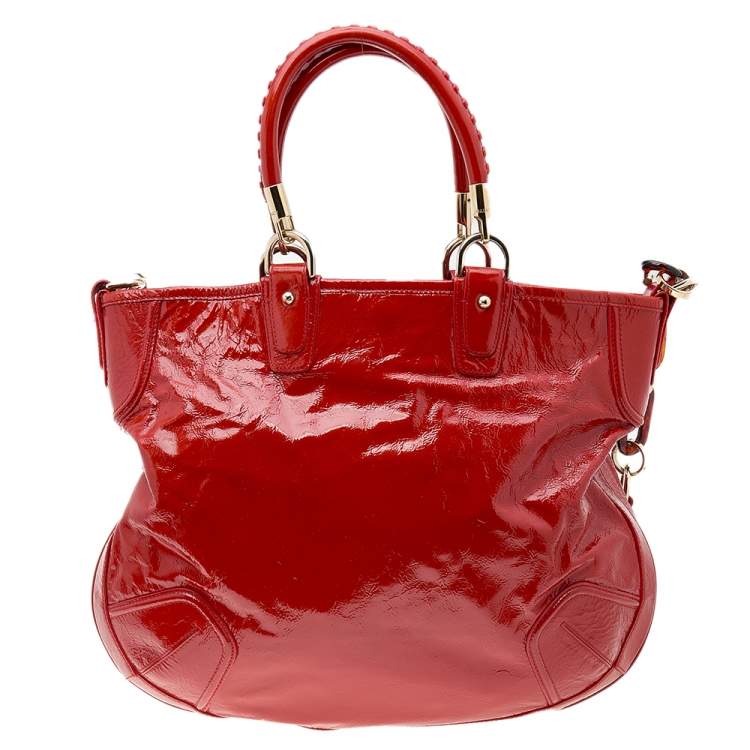 Pre Owned Bally Bright Orange Patent Leather Jana Tote