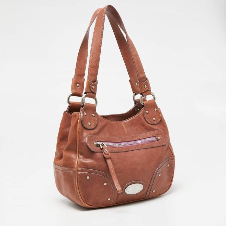 Pre Owned Bally Brown Leather Front Pocket Hobo 