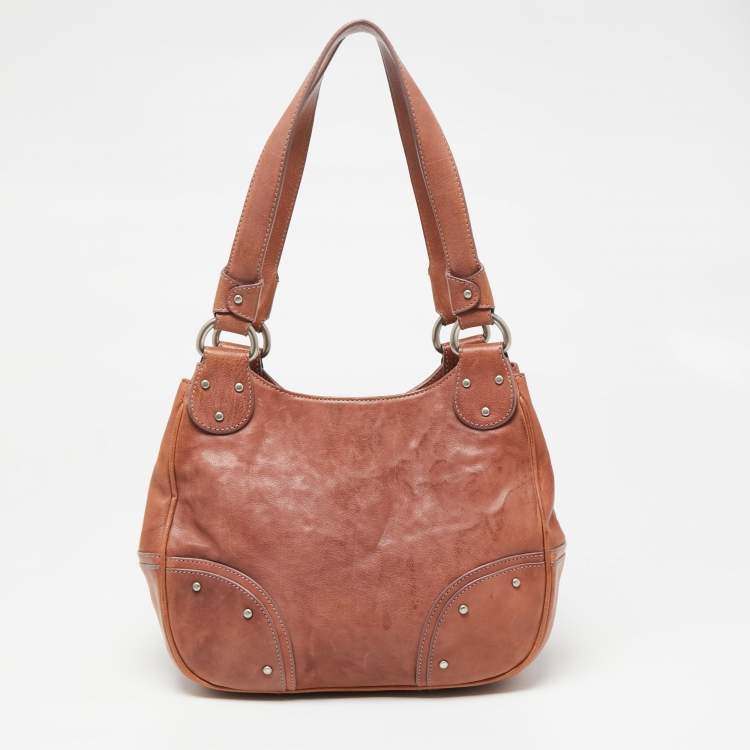 Pre Owned Bally Brown Leather Front Pocket Hobo 