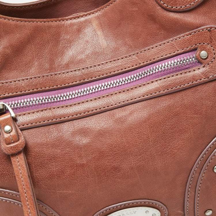 Pre Owned Bally Brown Leather Front Pocket Hobo 