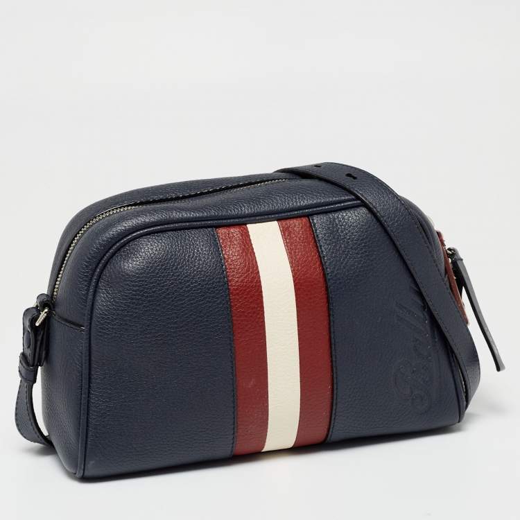 Pre Owned Bally Navy Blue Leather Zipped Crossbody Bag