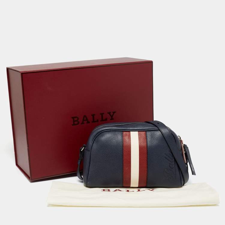 Pre Owned Bally Navy Blue Leather Zipped Crossbody Bag