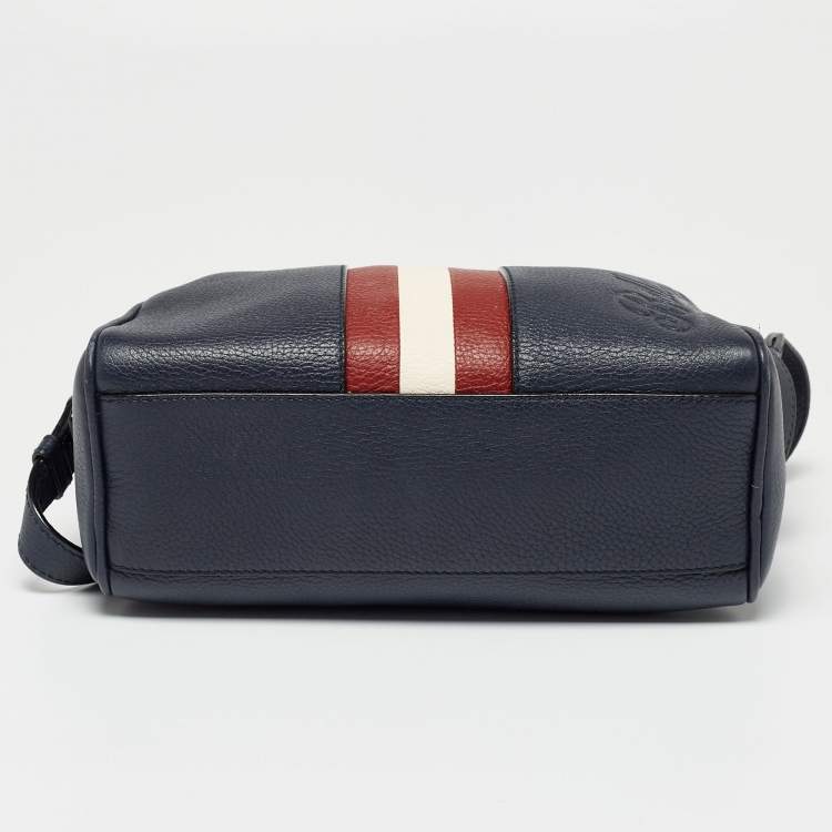 Pre Owned Bally Navy Blue Leather Zipped Crossbody Bag