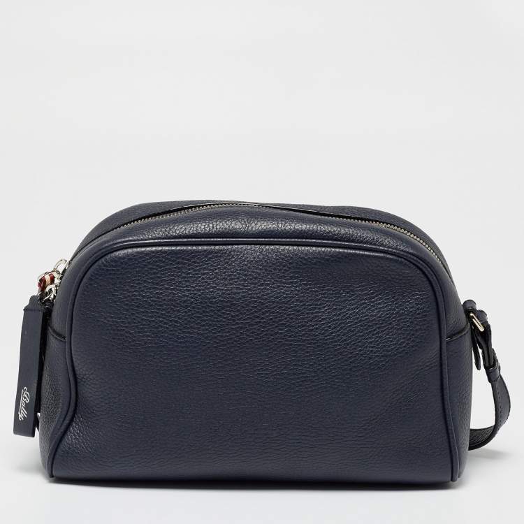 Pre Owned Bally Navy Blue Leather Zipped Crossbody Bag