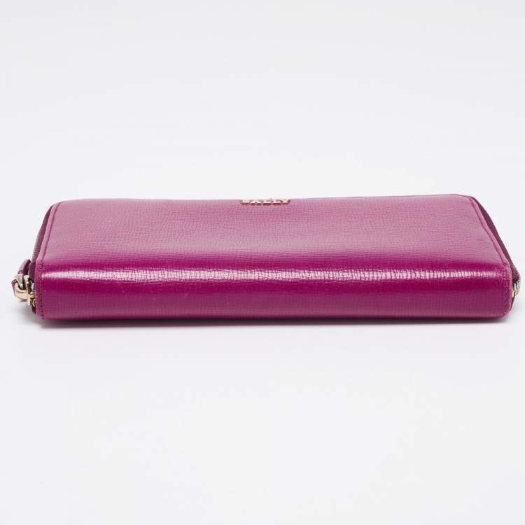 Pre Owned Bally Purple Leather Zip Around Wallet