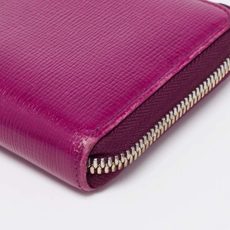 Pre Owned Bally Purple Leather Zip Around Wallet
