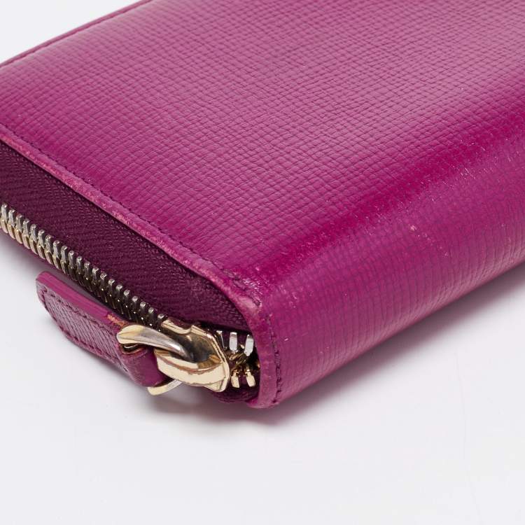 Pre Owned Bally Purple Leather Zip Around Wallet