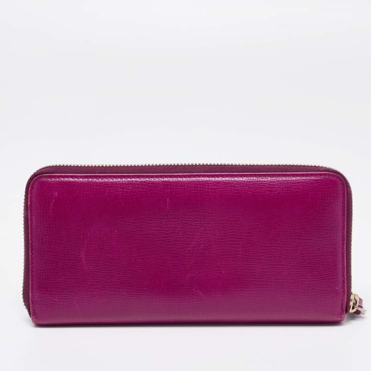 Pre Owned Bally Purple Leather Zip Around Wallet
