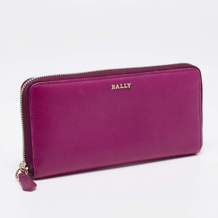 Pre Owned Bally Purple Leather Zip Around Wallet