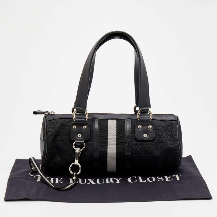 Pre Owned Bally Black Nylon and Leather Boston Bag
