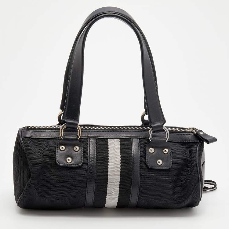 Pre Owned Bally Black Nylon and Leather Boston Bag