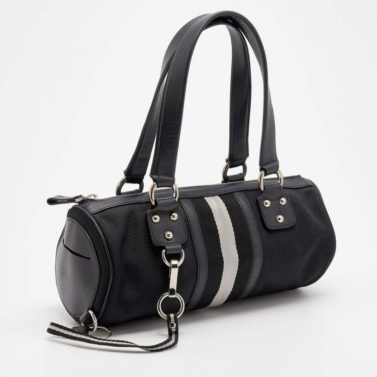 Pre Owned Bally Black Nylon and Leather Boston Bag