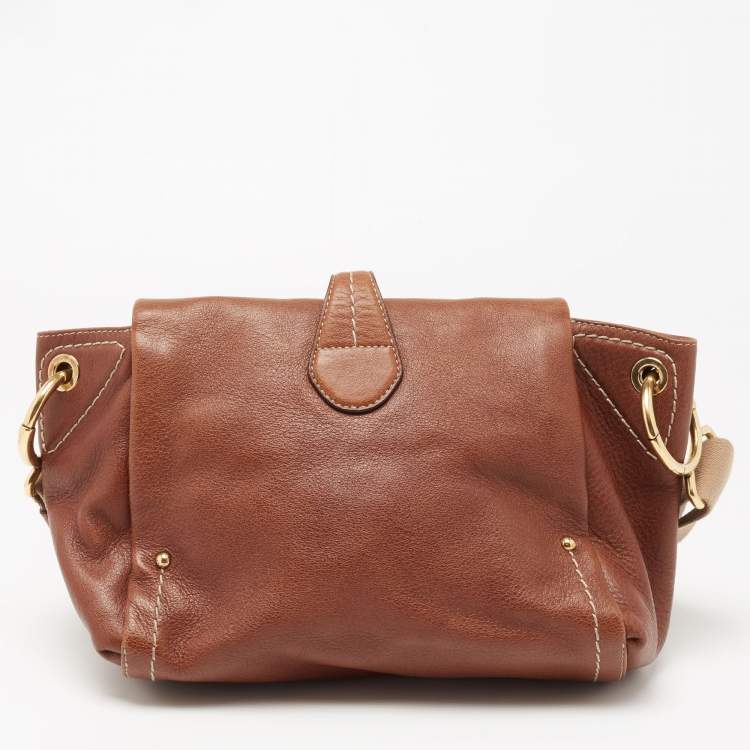 Pre Owned Bally Brown Leather Clasp Flap Shoulder Bag