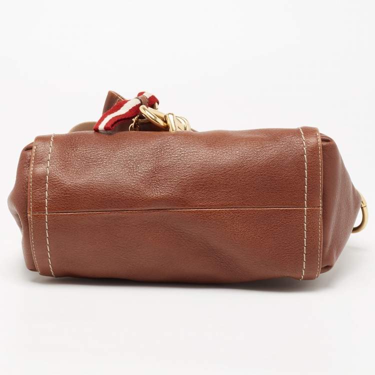 Pre Owned Bally Brown Leather Clasp Flap Shoulder Bag