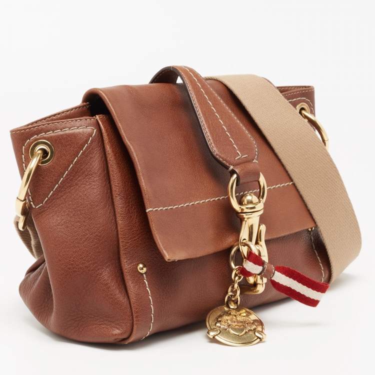 Pre Owned Bally Brown Leather Clasp Flap Shoulder Bag
