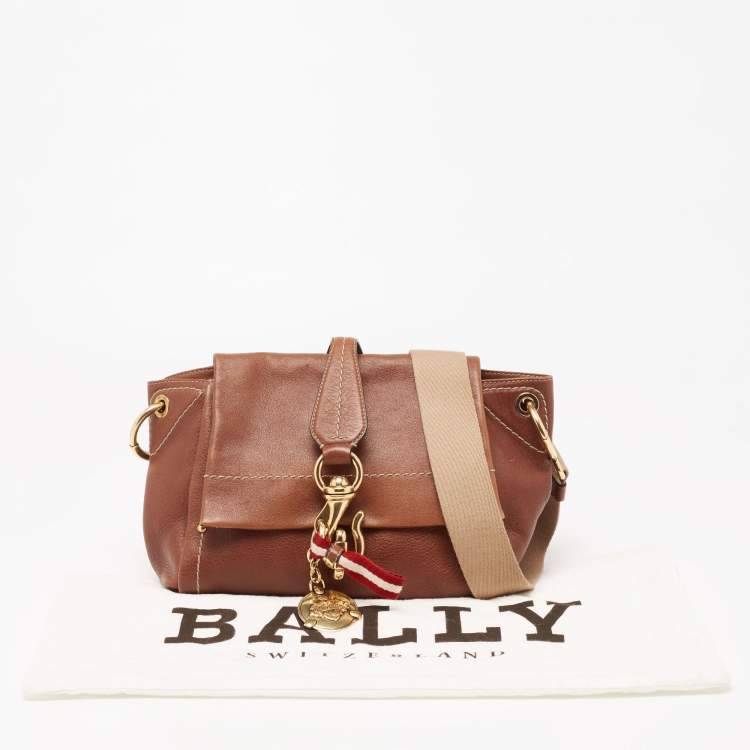 Pre Owned Bally Brown Leather Clasp Flap Shoulder Bag