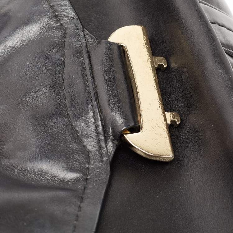 Pre Owned Bally Black Leather Pushlock Flap Shoulder Bag