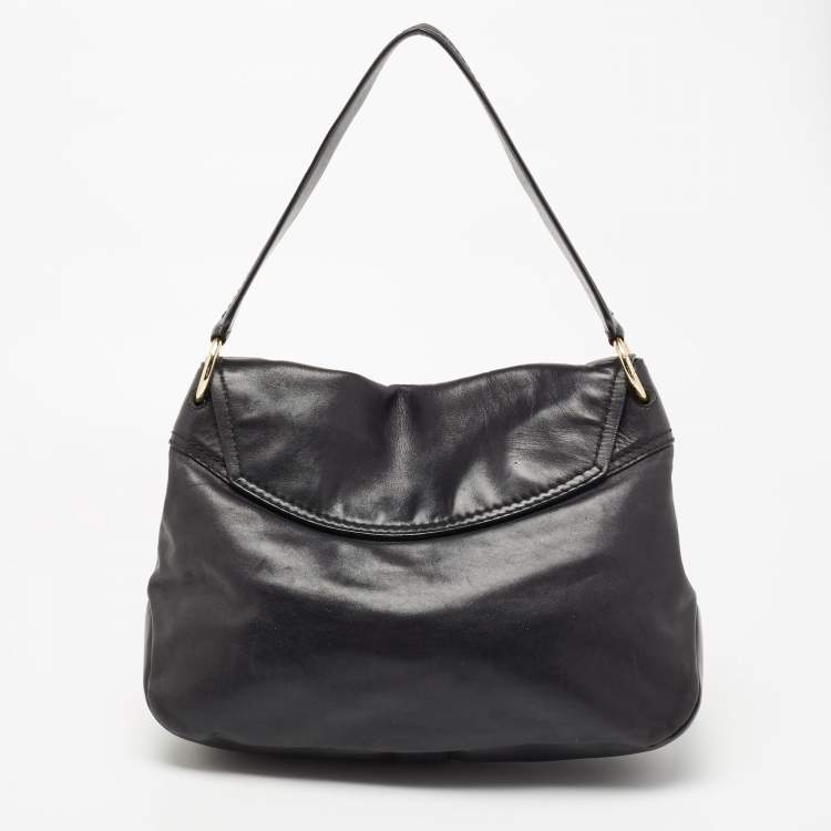 Pre Owned Bally Black Leather Pushlock Flap Shoulder Bag