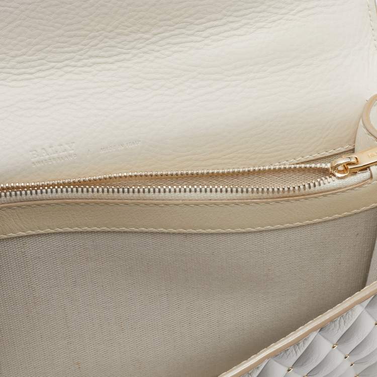 Pre Owned Bally Cream Quilted Leather Embellished Top Handle Bag