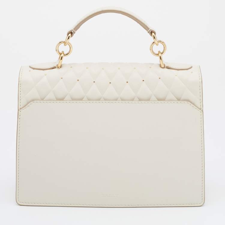 Pre Owned Bally Cream Quilted Leather Embellished Top Handle Bag