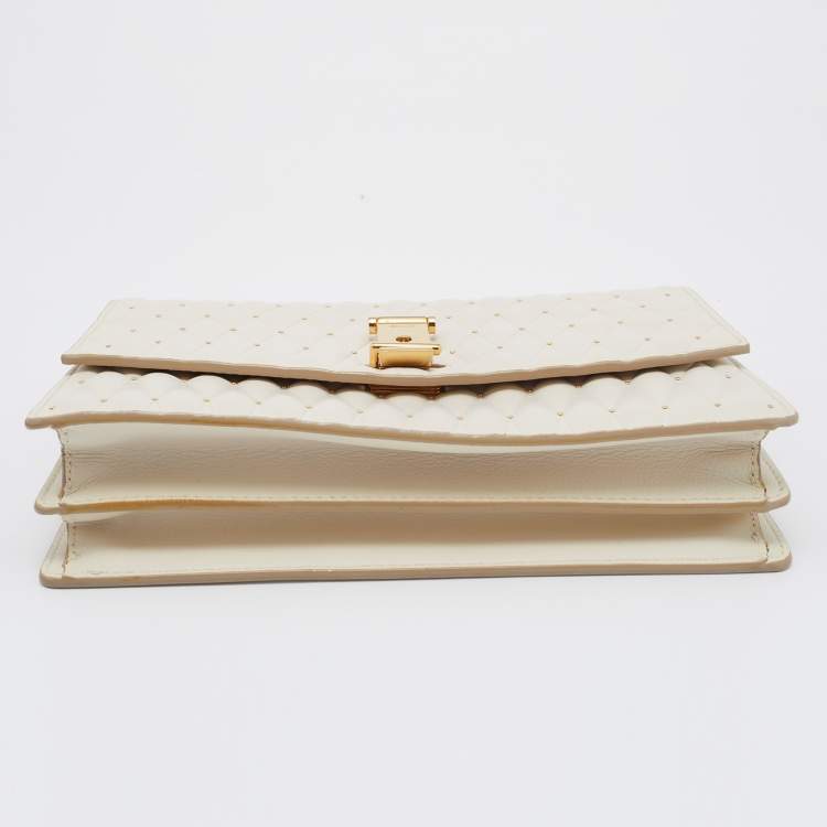 Pre Owned Bally Cream Quilted Leather Embellished Top Handle Bag