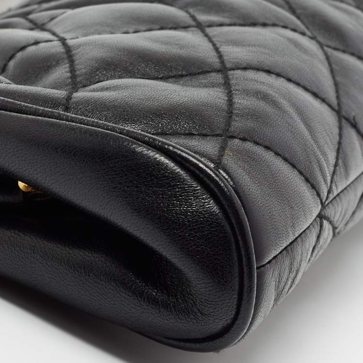 Pre Owned Bally Black Quilted Leather Frame Chain Clutch