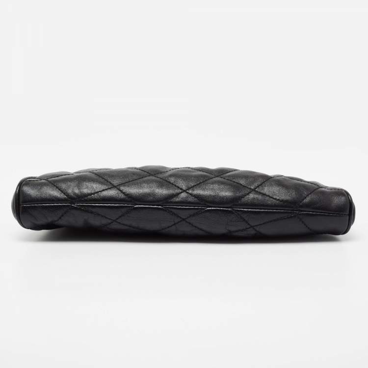 Pre Owned Bally Black Quilted Leather Frame Chain Clutch