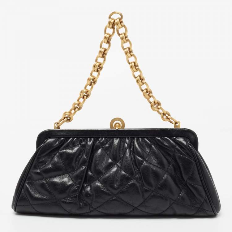 Pre Owned Bally Black Quilted Leather Frame Chain Clutch