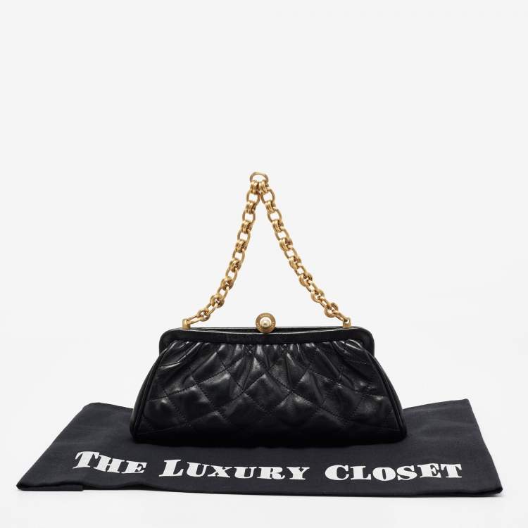 Pre Owned Bally Black Quilted Leather Frame Chain Clutch