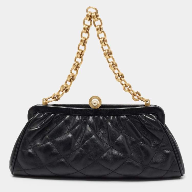 Pre Owned Bally Black Quilted Leather Frame Chain Clutch